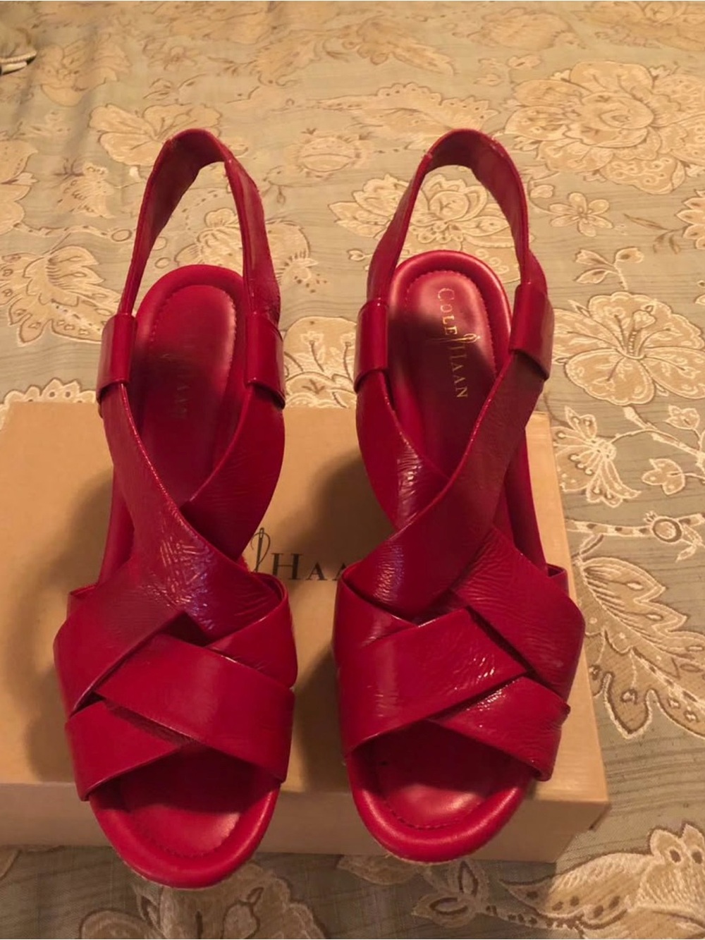 Cole Haan Red Leather Crisscross Slingback Sandals